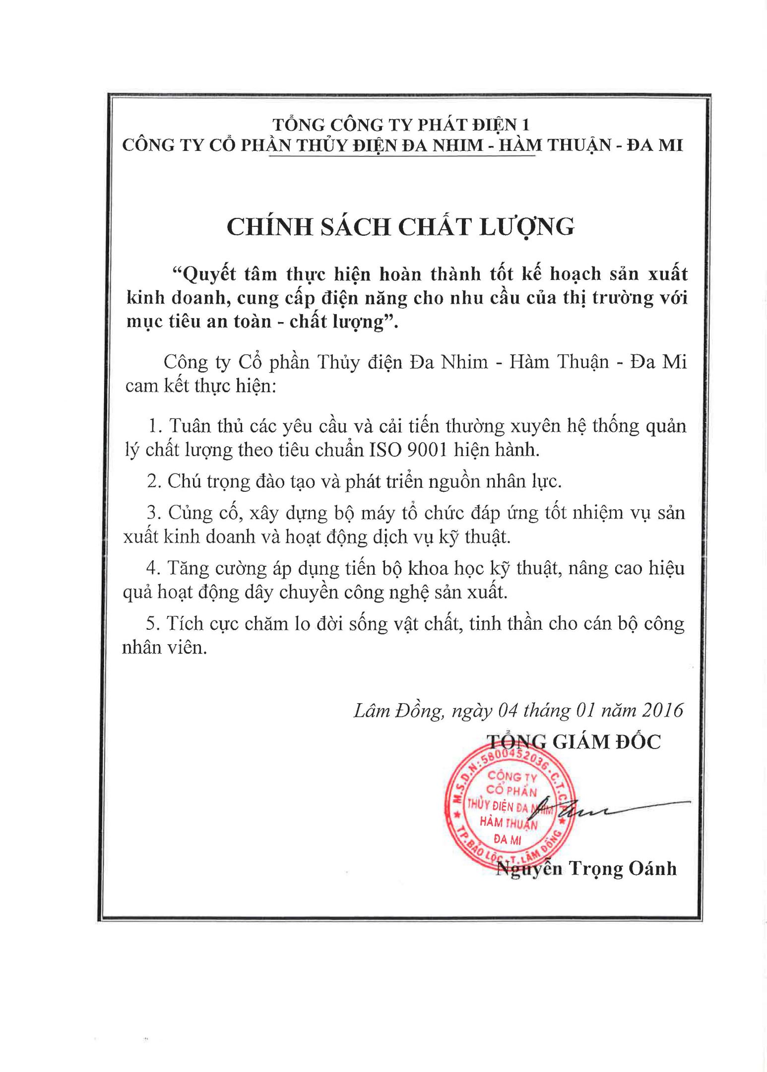 Chính Sách Chất Lượng